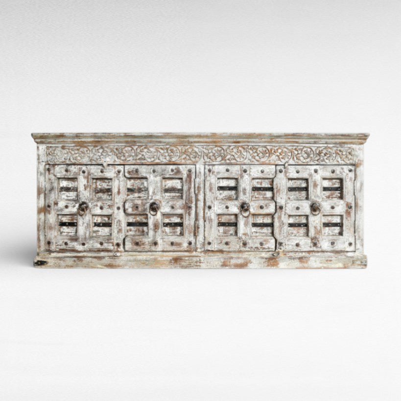 Elegant White & Brown Wood Buffet Cabinet W230 |D50 |H92 cm