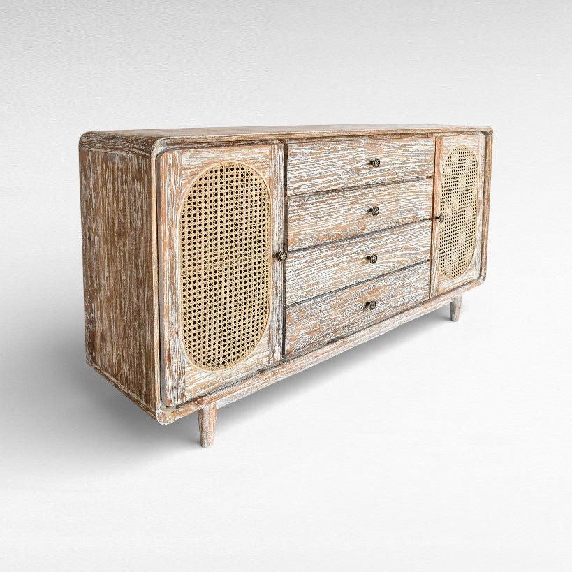 BUFFET CABINET TEAK WOOD & VIENNESE RATTAN W160 |D40 |H90 cm