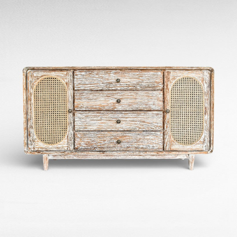 BUFFET CABINET TEAK WOOD & VIENNESE RATTAN W160 |D40 |H90 cm