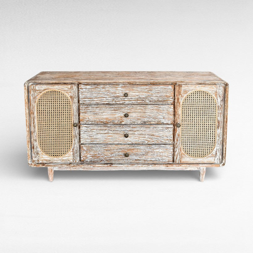 BUFFET CABINET TEAK WOOD & VIENNESE RATTAN W160 |D40 |H90 cm