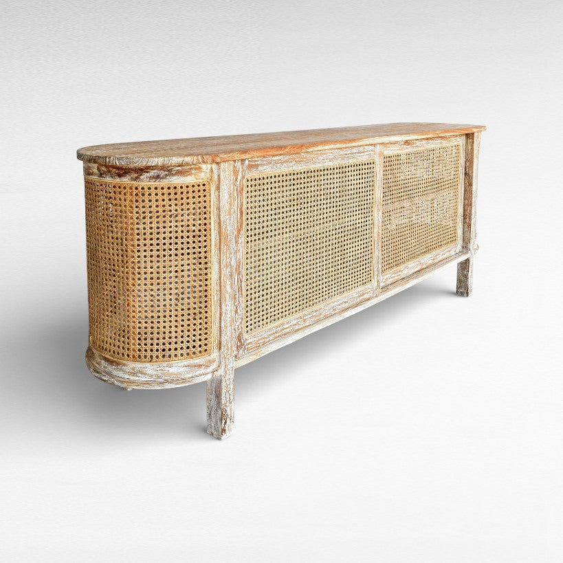 BUFFET CABINET OVAL TEAK WOOD & VIENNESE RATTAN W180 |D40 |H60 cm