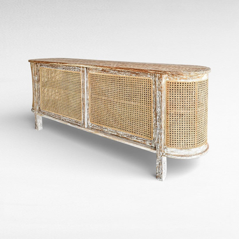 BUFFET CABINET OVAL TEAK WOOD & VIENNESE RATTAN W180 |D40 |H60 cm