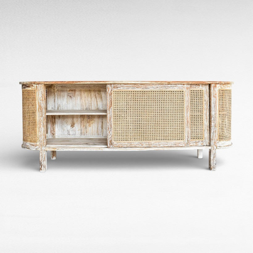 BUFFET CABINET OVAL TEAK WOOD & VIENNESE RATTAN W180 |D40 |H60 cm