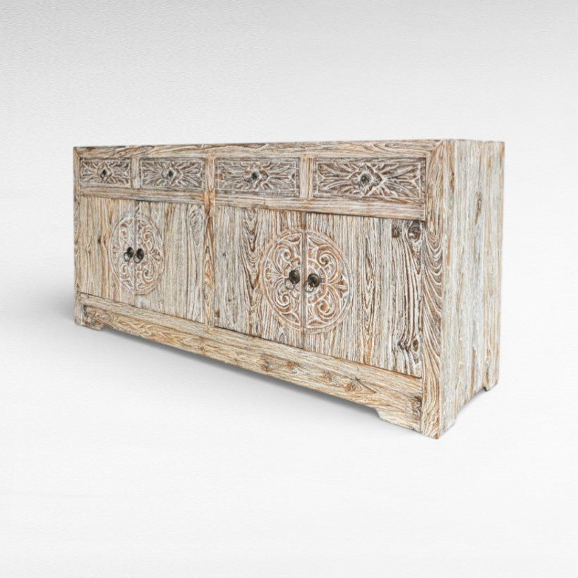 BUFFET WHITE WASHED WITH CARVING DETAILS W160 |50D |H60 cm