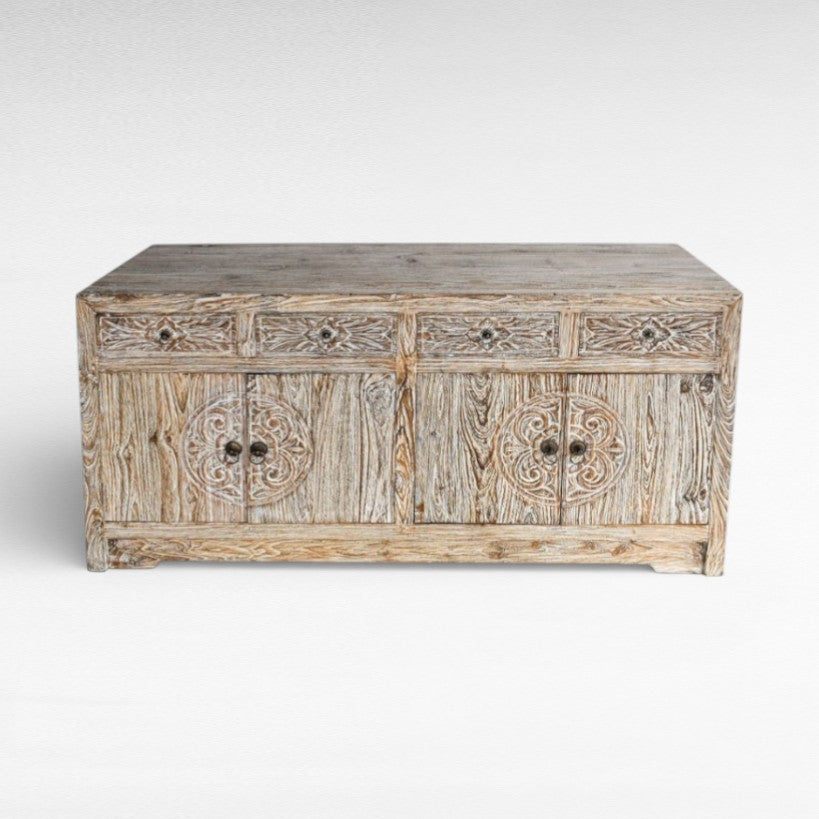BUFFET WHITE WASHED WITH CARVING DETAILS W160 |50D |H60 cm