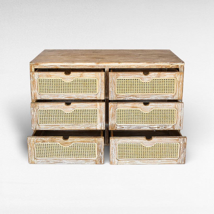 CABINET WHITE WASHED WITH DRAWERS & VIENNESE RATTAN W120 |D50 |H82 cm