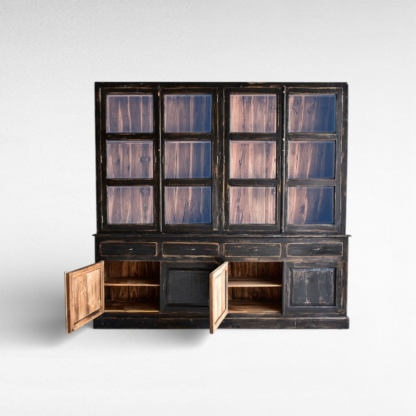 BUFFET CABINET BLACK TEAK WOOD 250X50X240CM