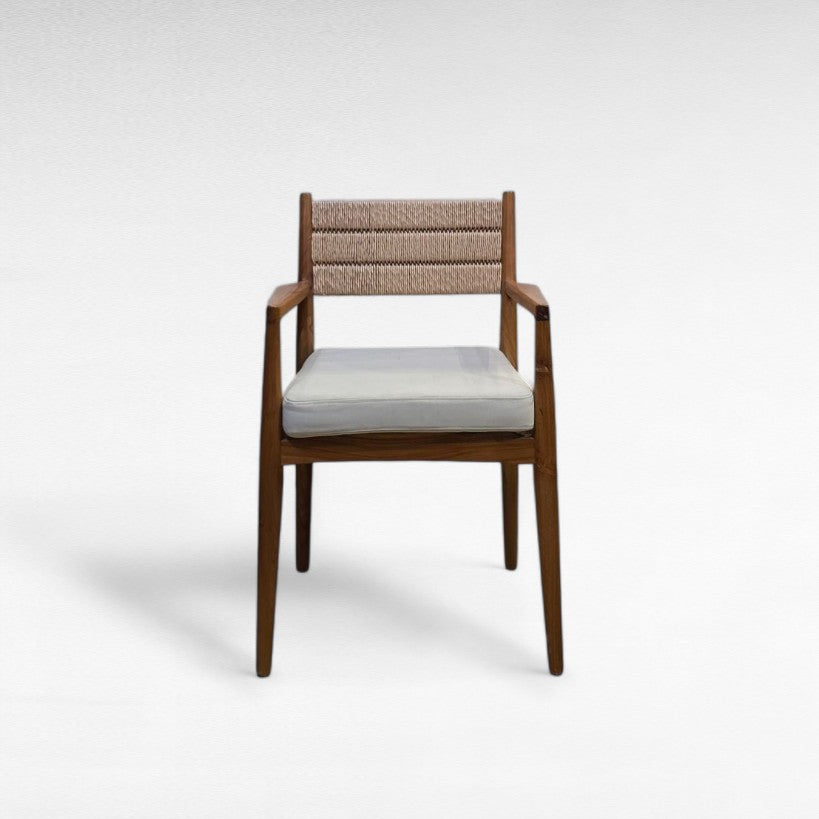 TEAK WOOD DINING CHAIR WITH SYNTHETIC RAFFIA AND CUSHION W60 |D60 |H80 CM