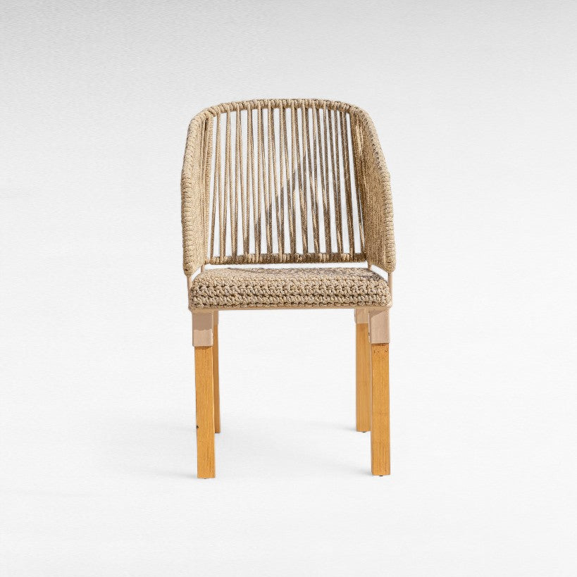 IRON FRAME DINING CHAIR WITH ROPE & WOOD W57 |D52 |H98 CM