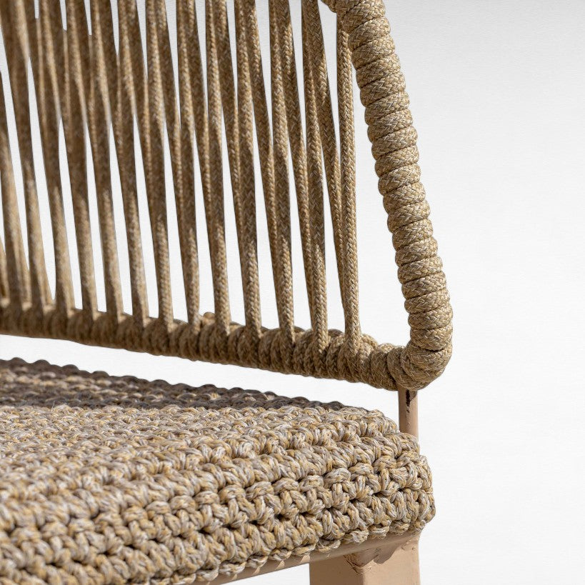 IRON FRAME DINING CHAIR WITH ROPE & WOOD W57 |D52 |H98 CM