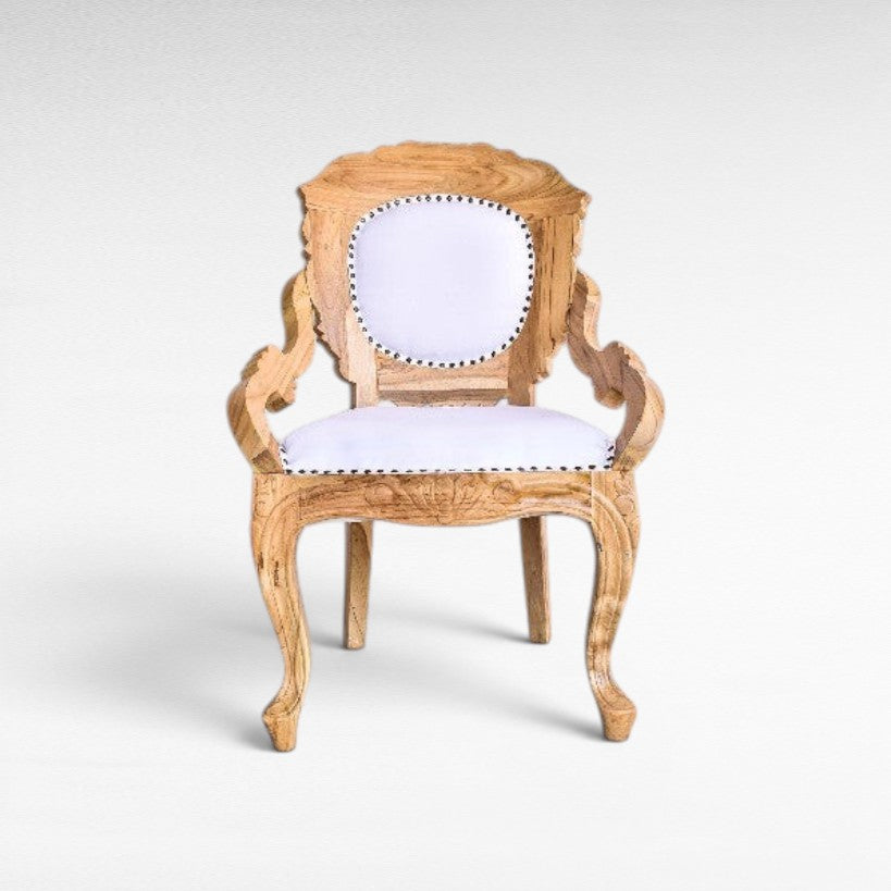 CARVED TEAK WOOD DINING ARMCHAIR WITH UPHOLSTERY W60 |D68 |H93 CM