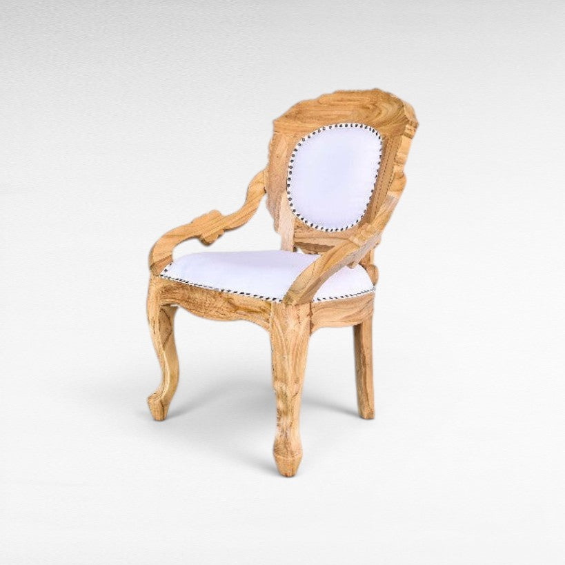 CARVED TEAK WOOD DINING ARMCHAIR WITH UPHOLSTERY W60 |D68 |H93 CM