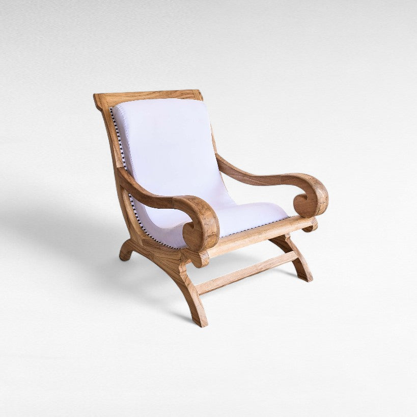 TEAK WOOD RELAX ARMCHAIR WITH UPHOLSTERY AND FOOTREST W82 |D75 |H95 cm