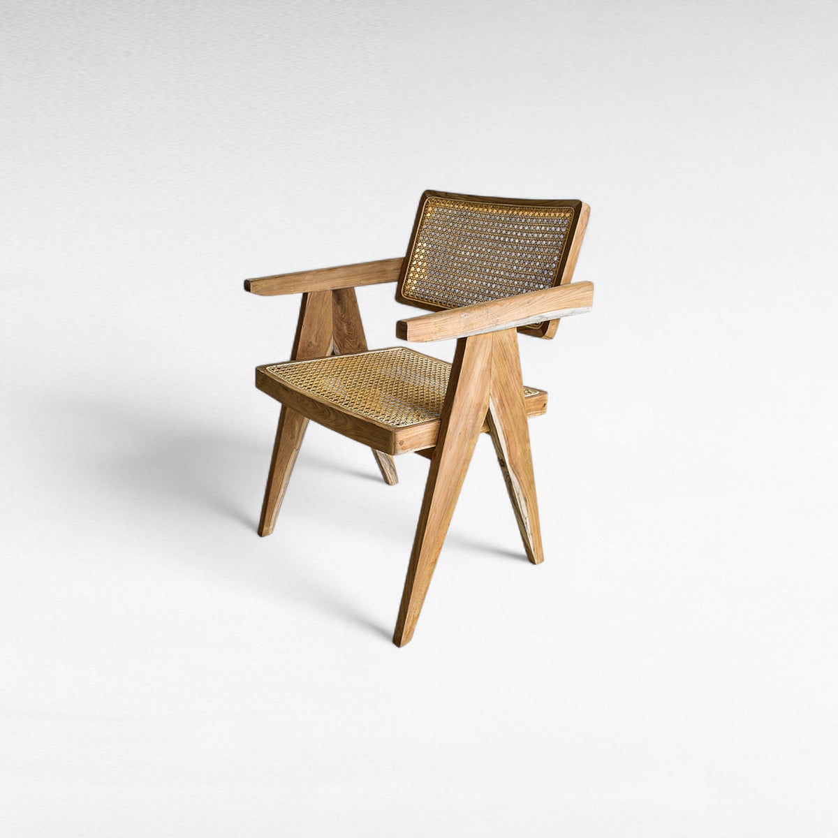 TEAK WOOD DINING ARMCHAIR WITH WOVEN CANE W50 |D55 |H80 CM