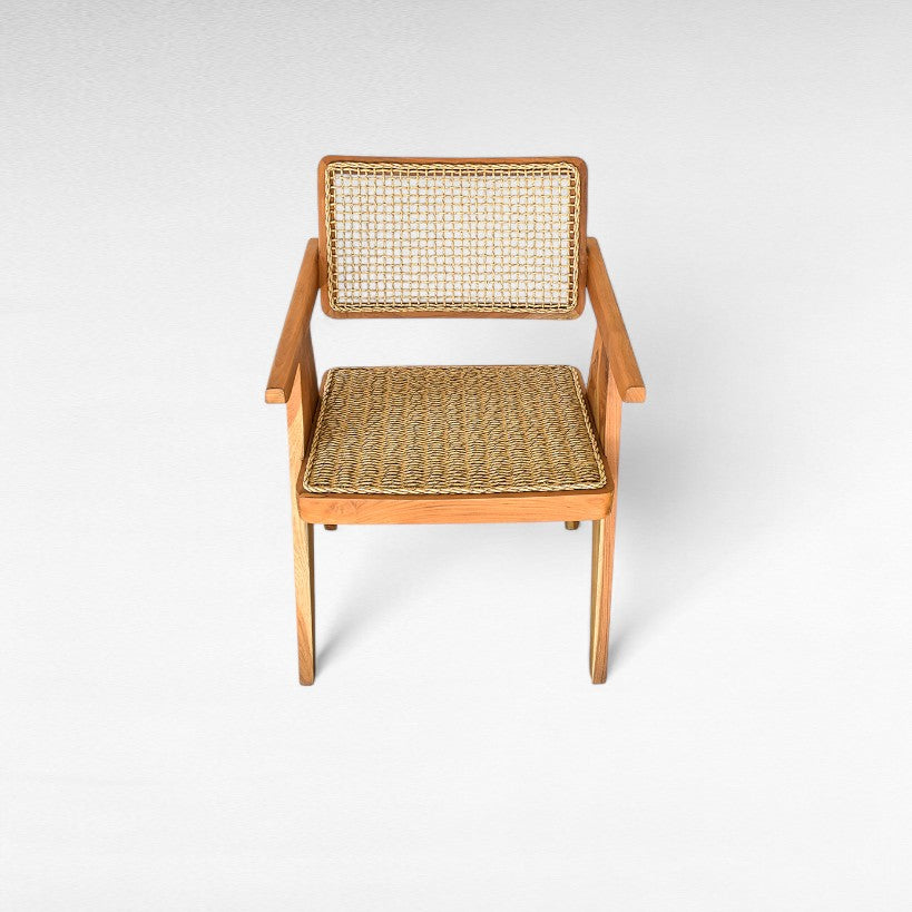 TEAK WOOD DINING ARMCHAIR WITH SYNTHETIC RAFFIA W48 |D52 |H85 cm
