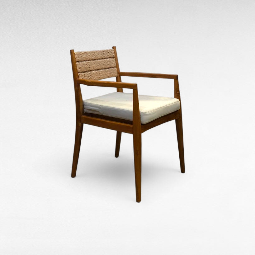 TEAK WOOD DINING CHAIR WITH SYNTHETIC RAFFIA AND CUSHION W60 |D60 |H80 CM