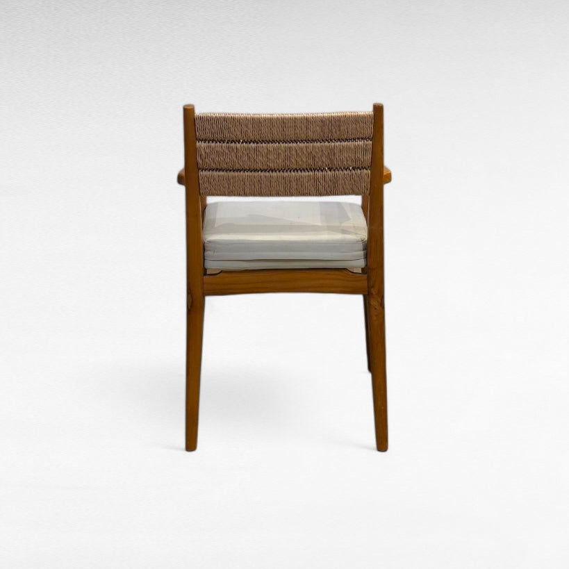 TEAK WOOD DINING CHAIR WITH SYNTHETIC RAFFIA AND CUSHION W60 |D60 |H80 CM