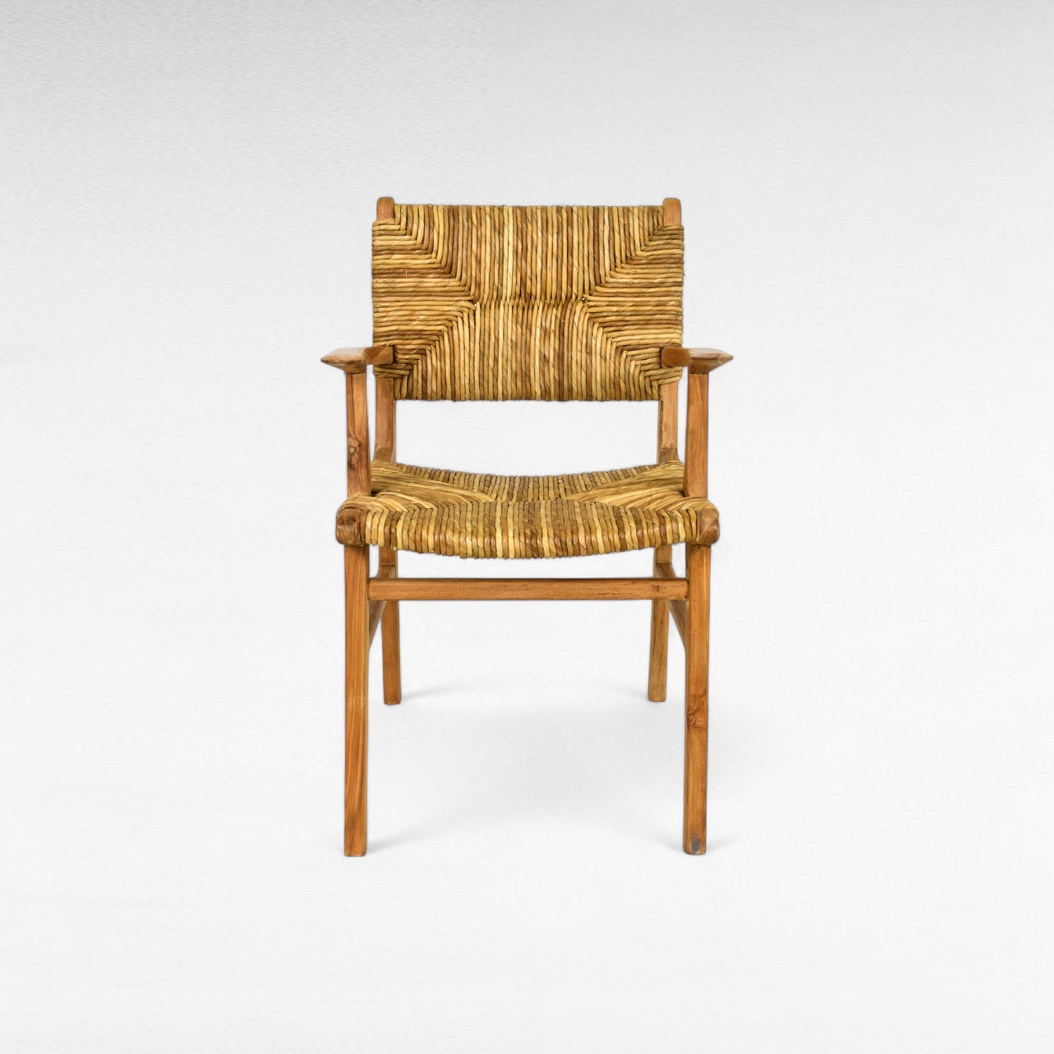 TEAK WOOD DINING ARMCHAIR WITH NATURAL RAFFIA W59 |D54 |H87 CM
