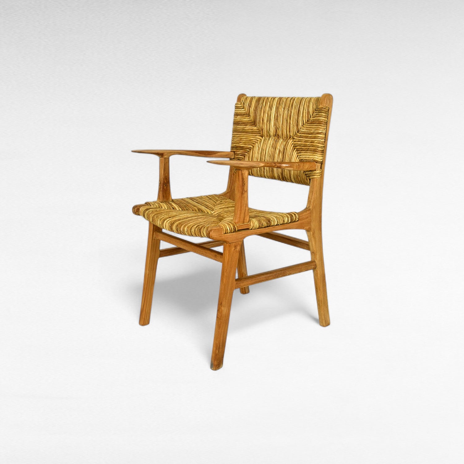 TEAK WOOD DINING ARMCHAIR WITH NATURAL RAFFIA W59 |D54 |H87 CM