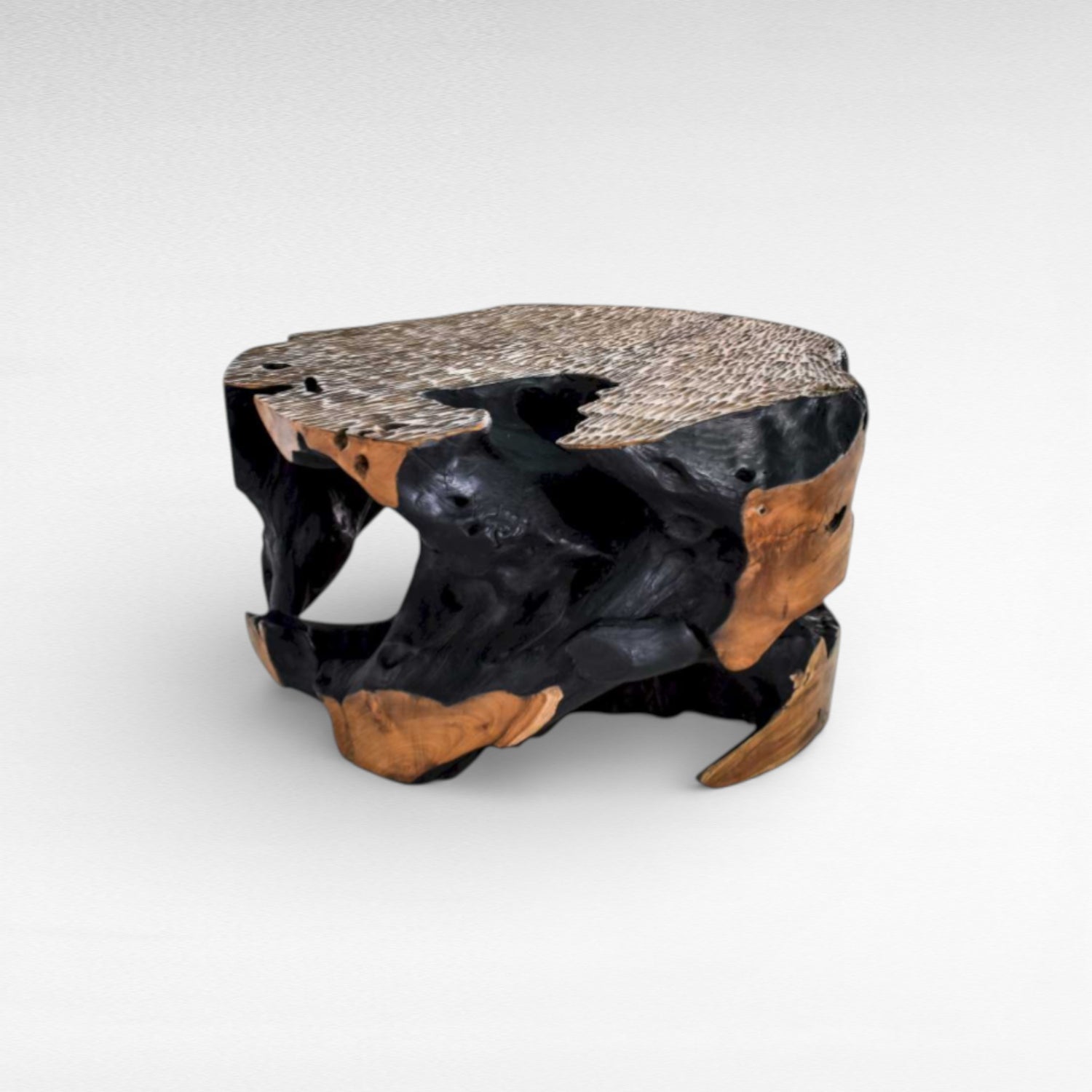 COFFEE TABLE LYCHEE WOOD NATURAL & BURNT BLACK W100 |D100 |H45 cm