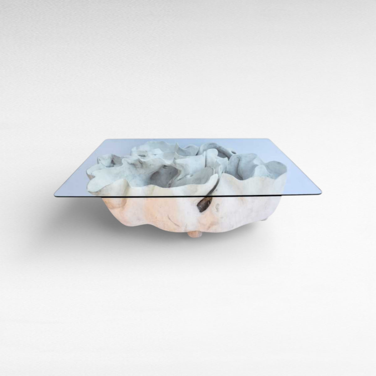 COFFEE TABLE SUAR WOOD & GLASS BLEACHED W160 |D110 |H45 CM