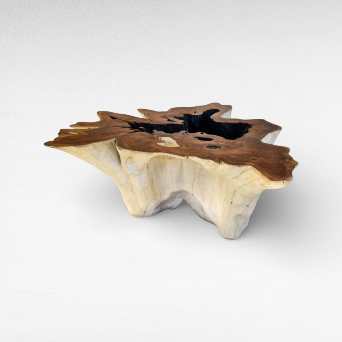 COFFEE TABLE TEAK WOOD DARK BROWN & BURNED WOOD W130 |D110 |H45 cm
