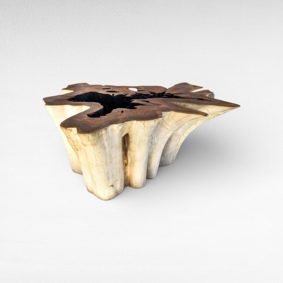 COFFEE TABLE TEAK WOOD DARK BROWN & BURNED WOOD W130 |D110 |H45 cm