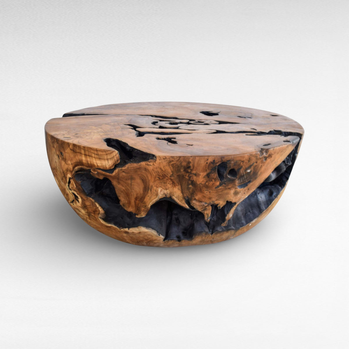 COFFEE TABLE ROUND HALF BALL NATURAL & BLACK W120 |D120 |H45 cm