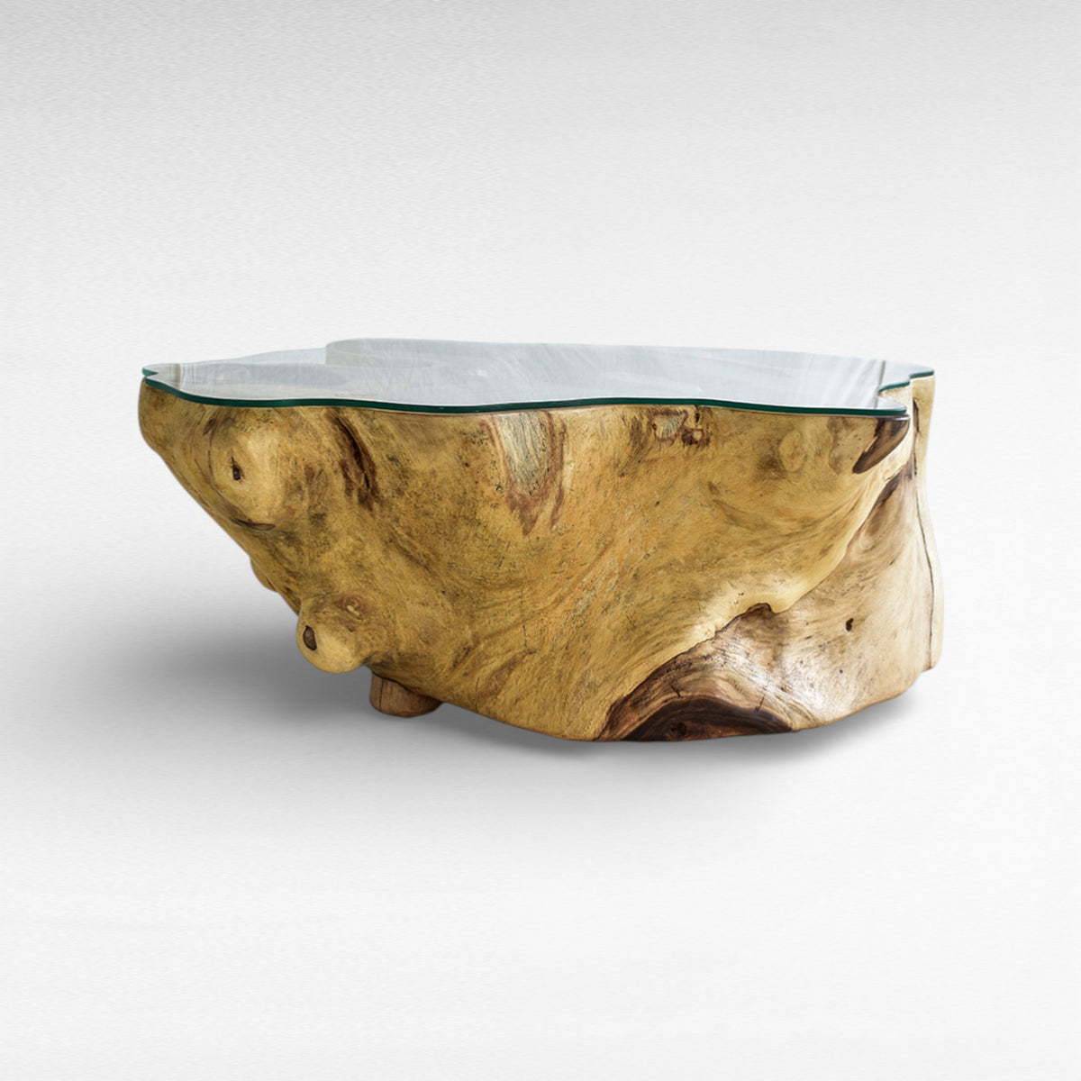 SUAR COFFEE TABLE W/ GLASS NARURAL COLOR W127 |D90 |H45 CM