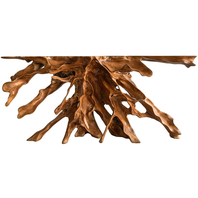 NAT CARVED CONSOLE TABLE W/ GLASS 178x44x81cm - Chora Mykonos