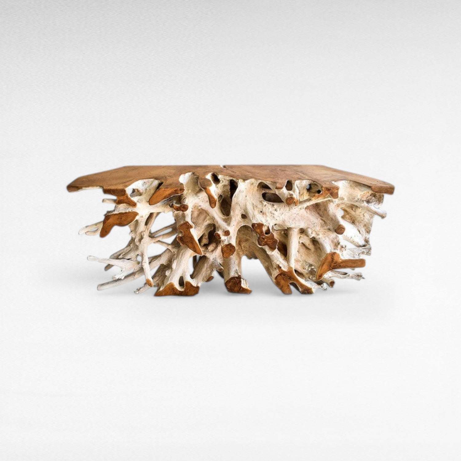BLEACHED & NATURAL TEAK WOOD CONSOLE TABLE WITH GLASS 180x41x80cm - Chora Mykonos