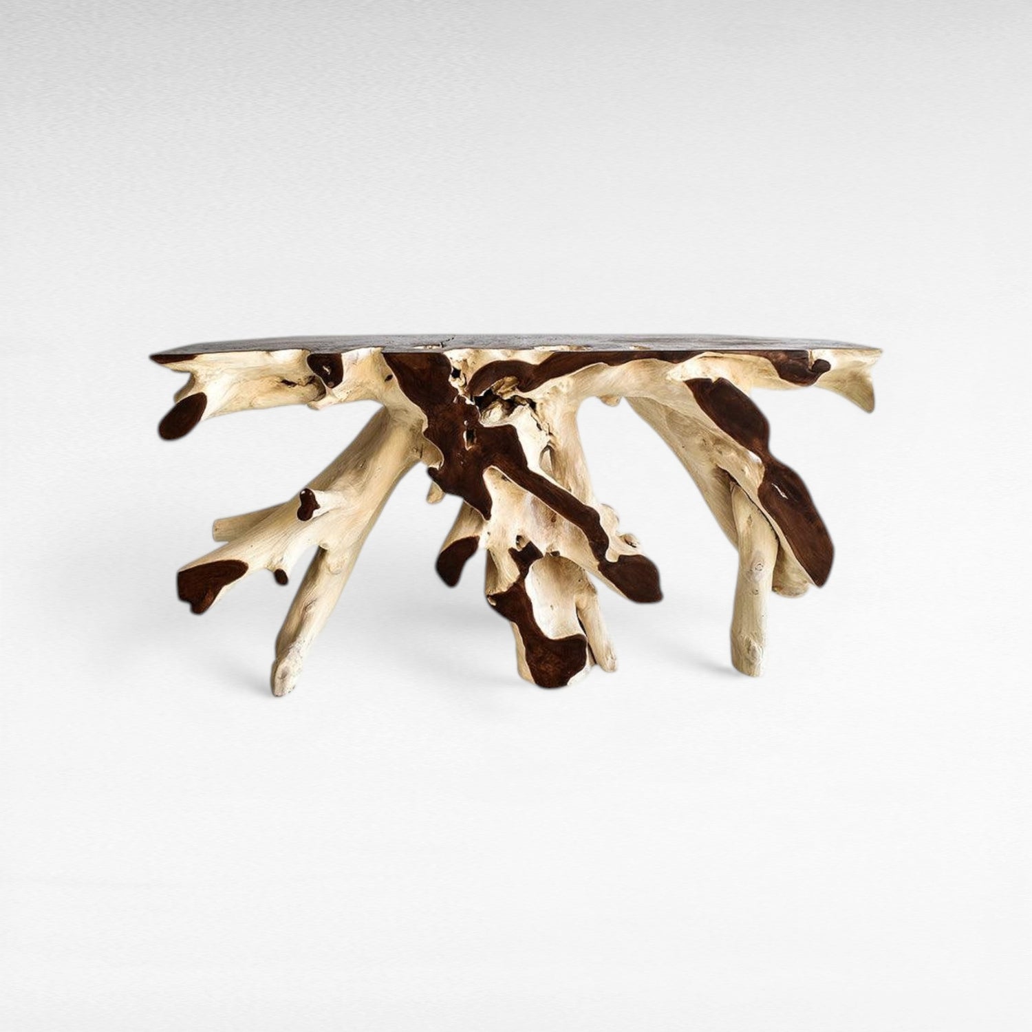 BLEACH & BROWN TEAK WOOD CONSOLE TABLE WITH GLASS 150x42x78cm - Chora Mykonos