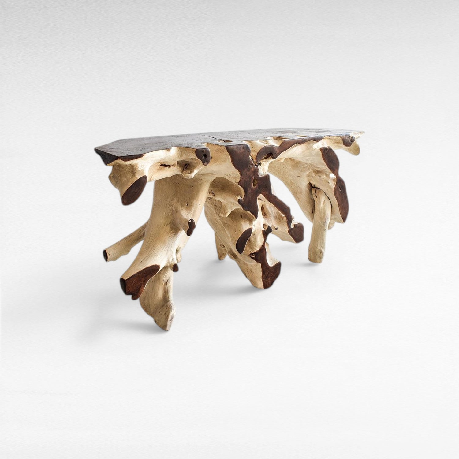 BLEACH & BROWN TEAK WOOD CONSOLE TABLE WITH GLASS 150x42x78cm - Chora Mykonos