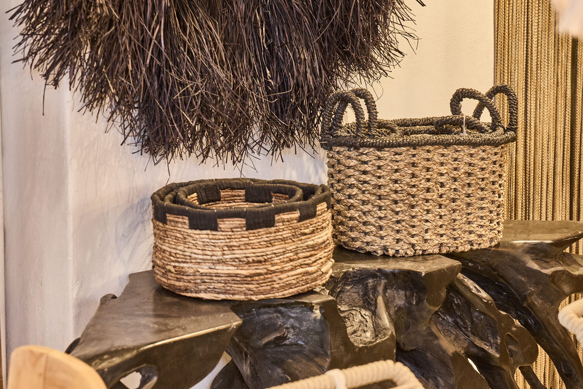 TEAK WOOD & GLASS CHARRED BLACK W170 |D50 |H80 CM