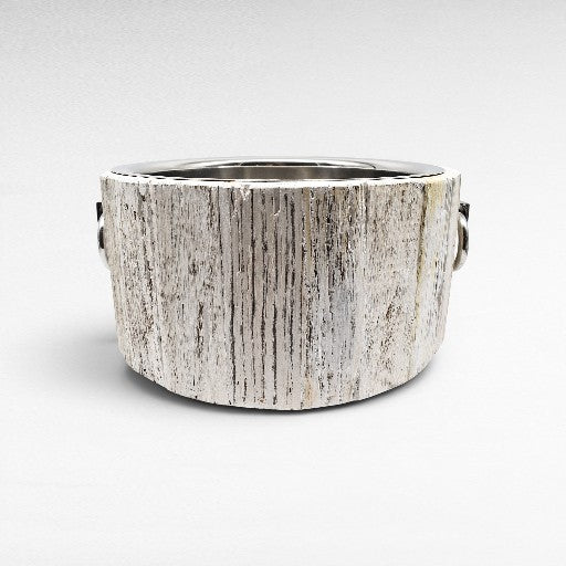 ICE BUCKET WOOD & STAINLESS STEEL OLD WHITE & SILVER W53 |D46 |H24 CM