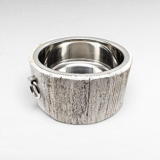 ICE BUCKET WOOD & STAINLESS STEEL OLD WHITE & SILVER W53 |D46 |H24 CM