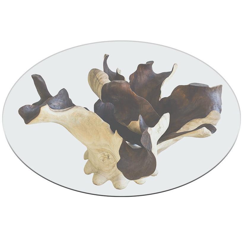 DINING TABLE SUAR WOOD WITH ROUND GLASS 165x150x90cm - Chora Mykonos