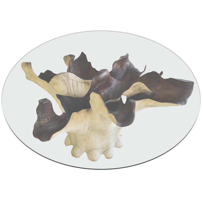 DINING TABLE SUAR WOOD WITH ROUND GLASS 165x150x90cm - Chora Mykonos