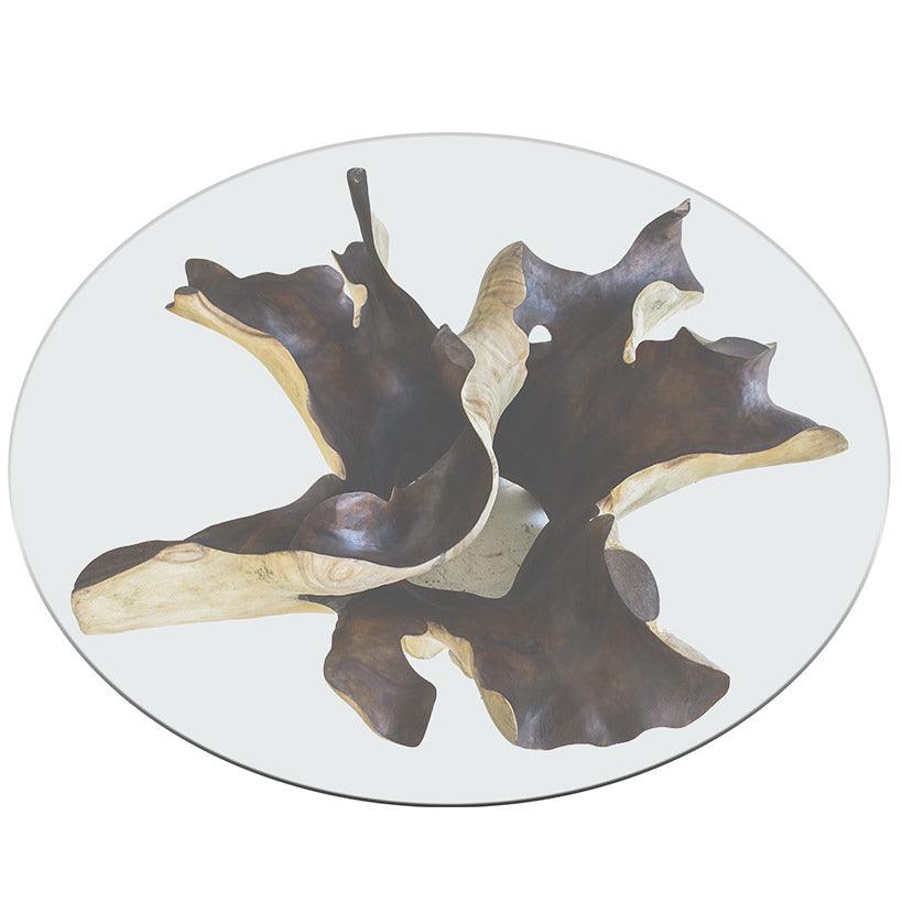 DINING TABLE SUAR WOOD WITH ROUND GLASS 165x150x90cm - Chora Mykonos