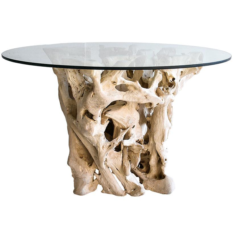 TEAK WOOD DINING TABLE WITH GLASS 120x120x80cm - Chora Mykonos