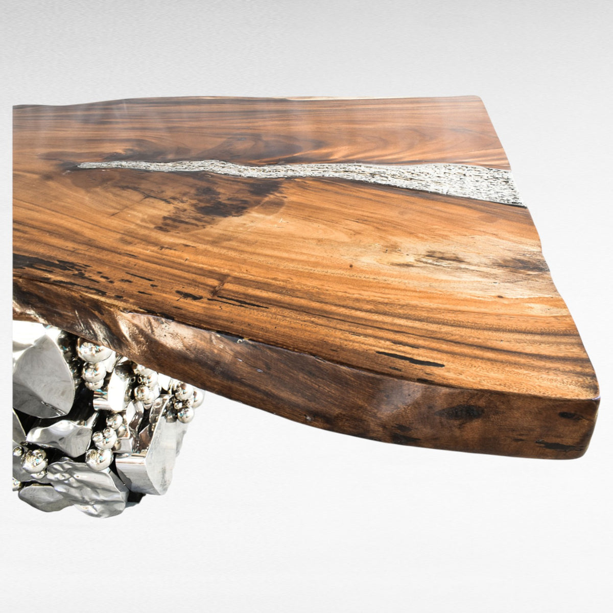 DINING TABLE SUAR WOOD WITH BRASS LEG NATURAL & SILVER L500 | W140 | H80 cm