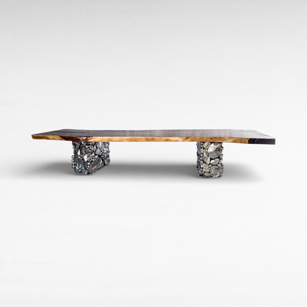 DINING TABLE SUAR WOOD WITH BRASS LEG NATURAL & SILVER L500 | W140 | H80 cm
