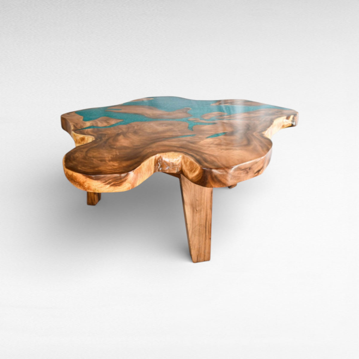 DINING TABLE SUAR WOOD NATURAL & BLUE RESIN Φ165 |H80 cm