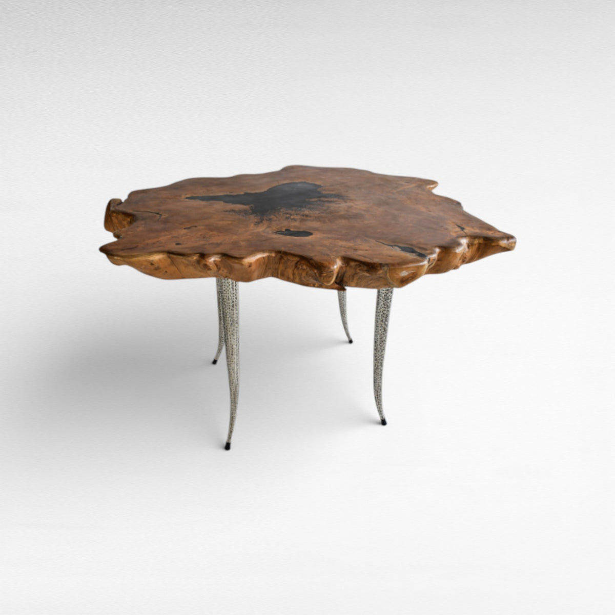 DINING TABLE SUAR WOOD W/ STAINLESS STEEL LEGS & BLACK RESIN L130 | W110 | H80 cm