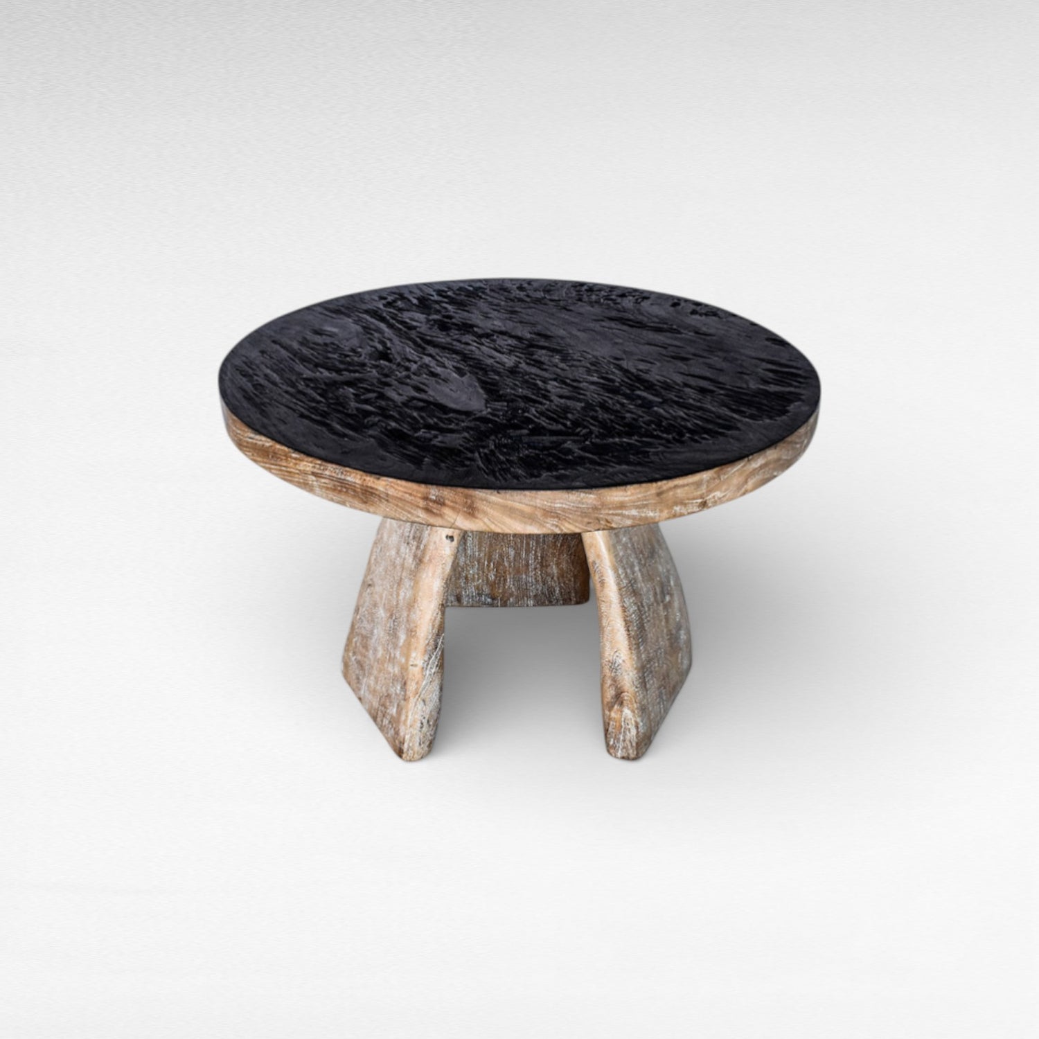 DINING TABLE BURNED SUAR WOOD AND BLEACHED Φ120 |H80 cm