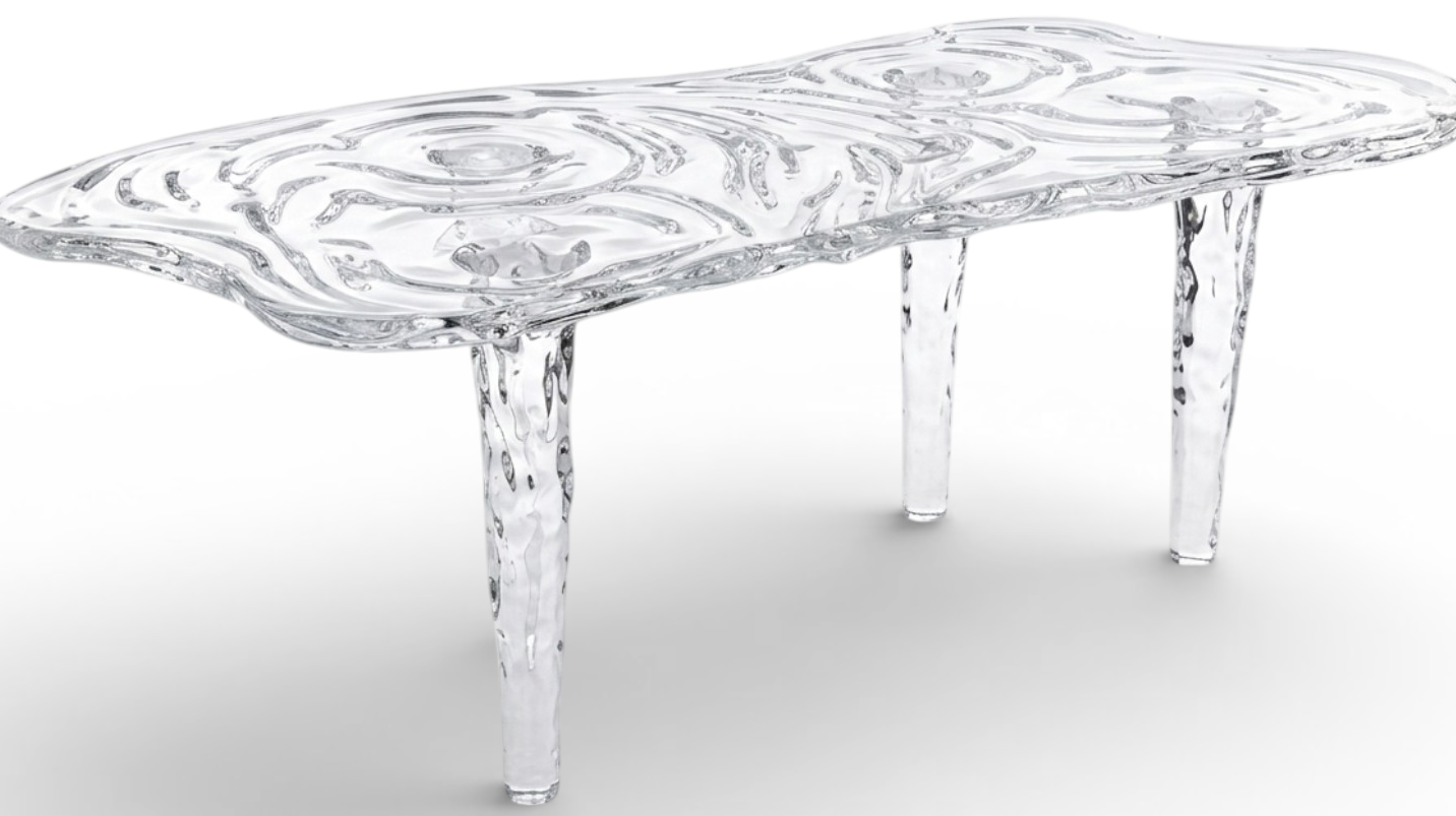ACRYLIC DINING TABLE WITH GOLD LEAVES L200 |W80 |H80 cm