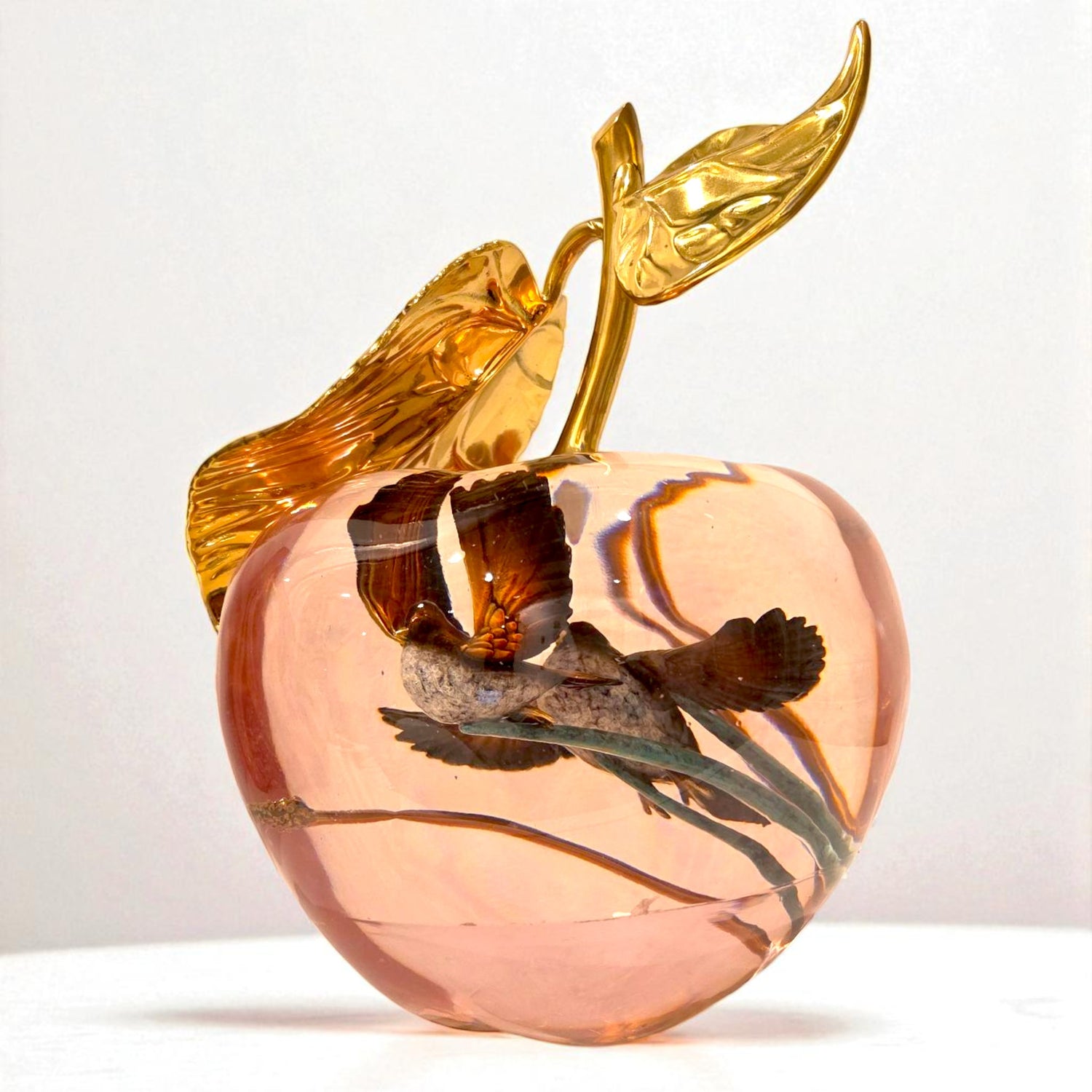DECORATIVE TRANSPARENT APPLE WITH GOLD DETAILS