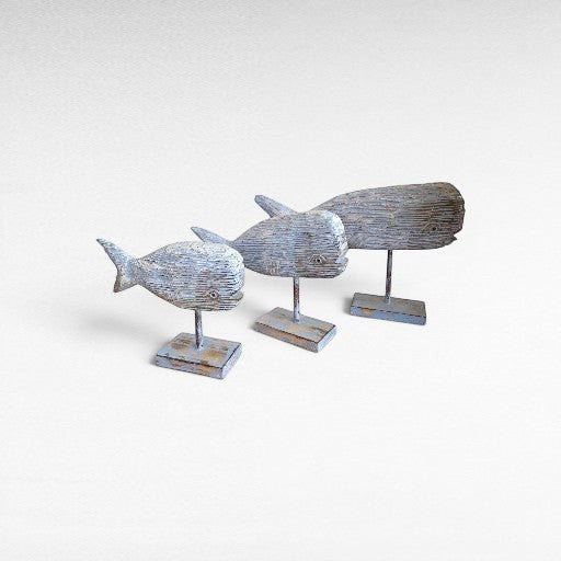 WHALES WOOD SEA GREY - SET OF 3