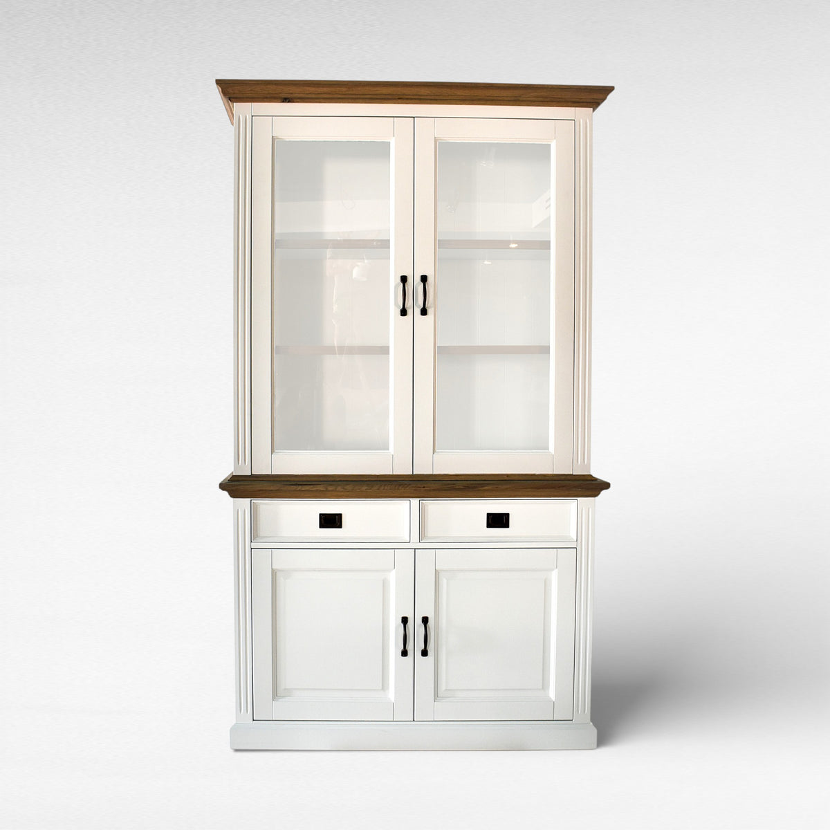 BUFFET - CABINET OAK WOOD & GLASS WHITE & NATURAL W130 |D50 |H220cm