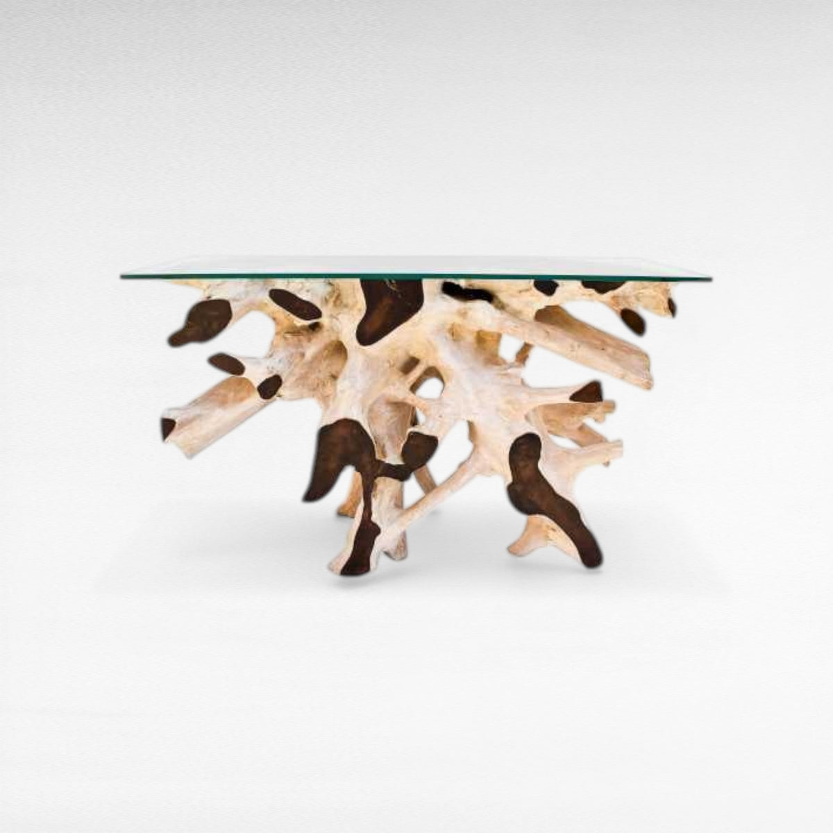 TEAK WOOD ROOT & GLASS BLEACHED & NATURAL W130 |D45 |H80 CM